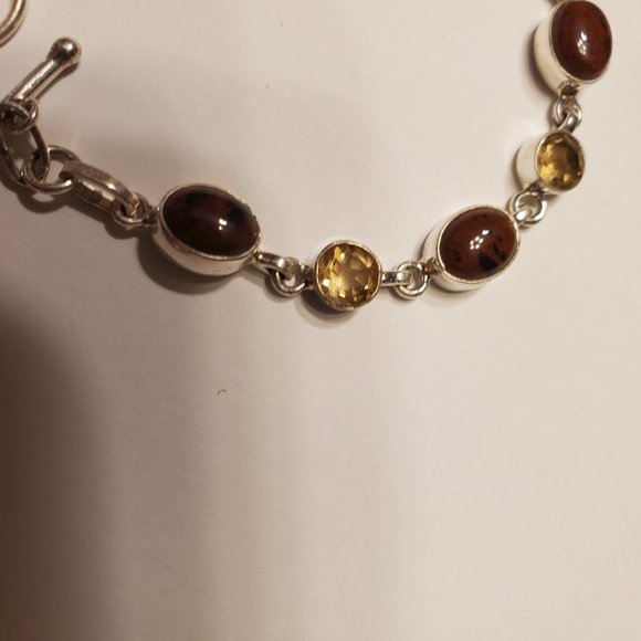 MAHOGANY  OBSIDIAN  &  CITRINE   STERLING  SILVER  BRACELET - Picture 4 of 5